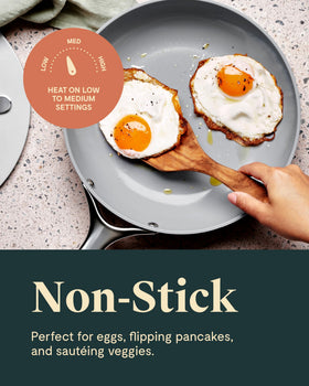 Caraway mini fry pan oven-safe up to 550°F.