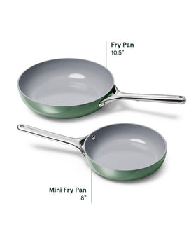 Caraway mini fry pan 8-inch sage releasing vegetables effortlessly during sauté.
