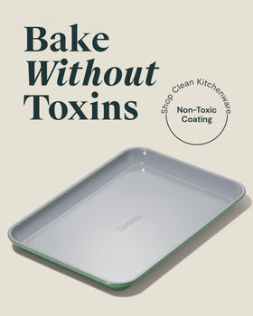 Caraway nonstick ceramic coating close-up highlighting slick surface for easy release.
