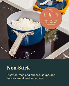 Oven-safe up to 550F for finishing dishes in the oven