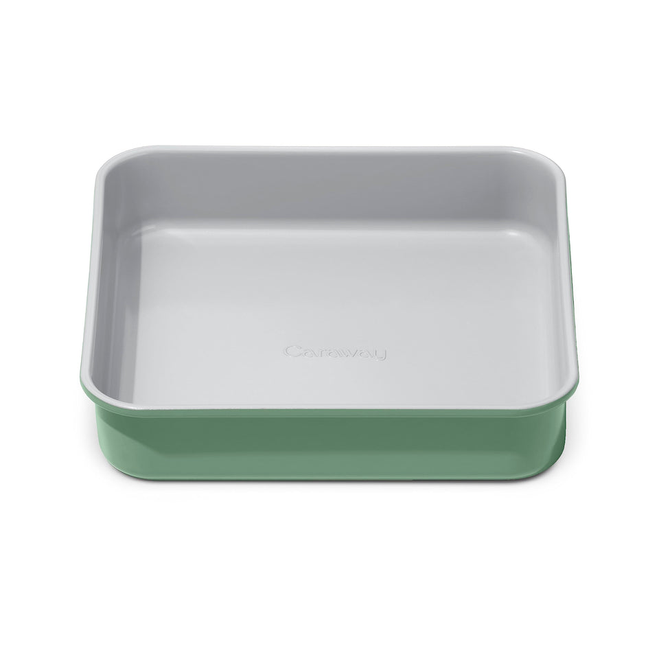 Caraway square pan baking brownies with a natural non-stick coating for easy release