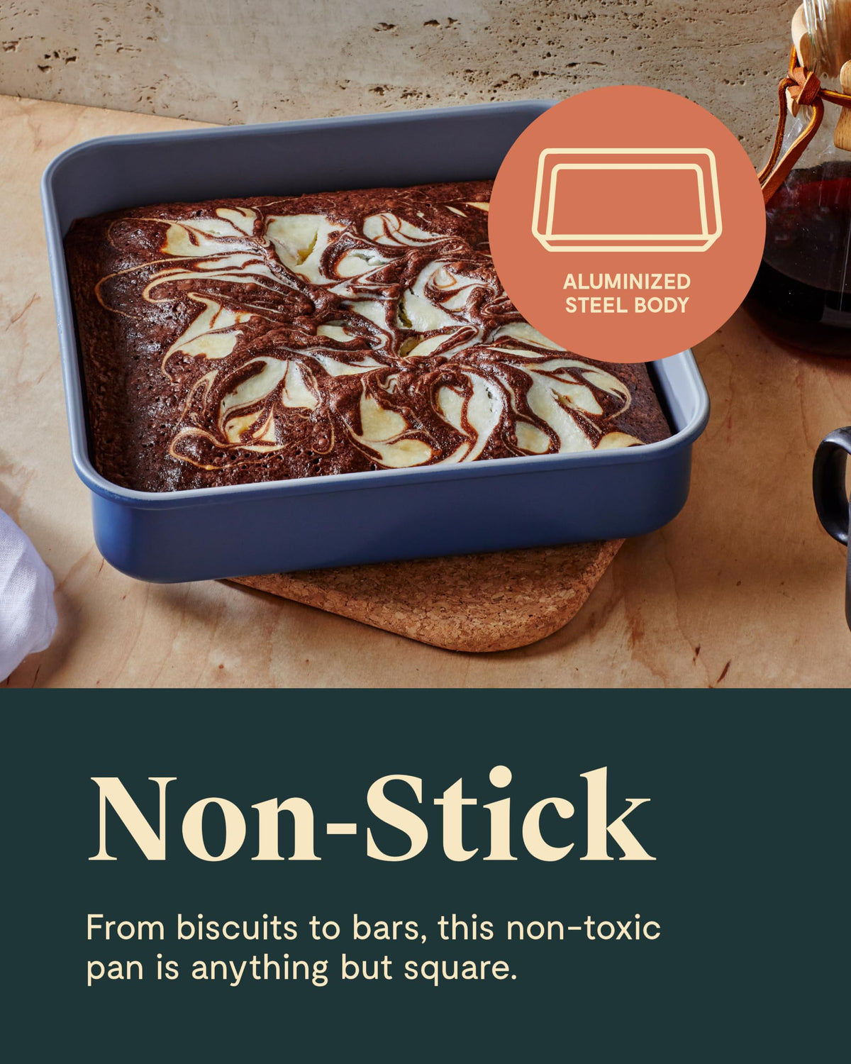 Caraway square pan withstands heat up to 550°F for versatile baking tasks
