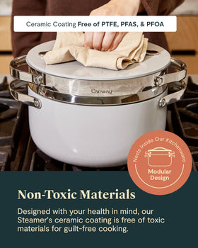 Caraway Steamer with smooth ceramic surface for quick cleaning