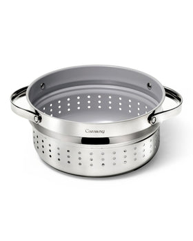 Caraway Steamer inside a Dutch Oven ready to steam vegetables