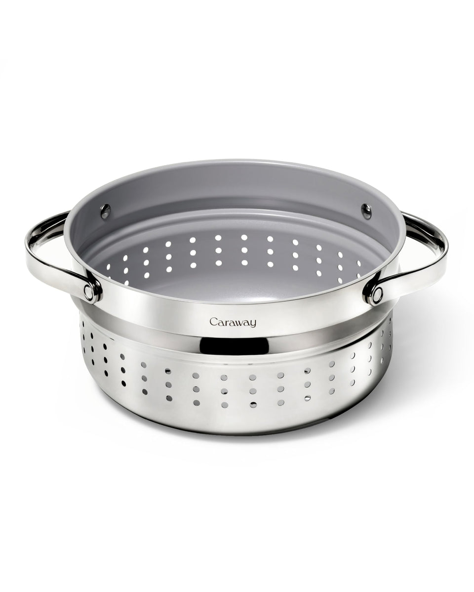 Caraway Steamer inside a Dutch Oven ready to steam vegetables