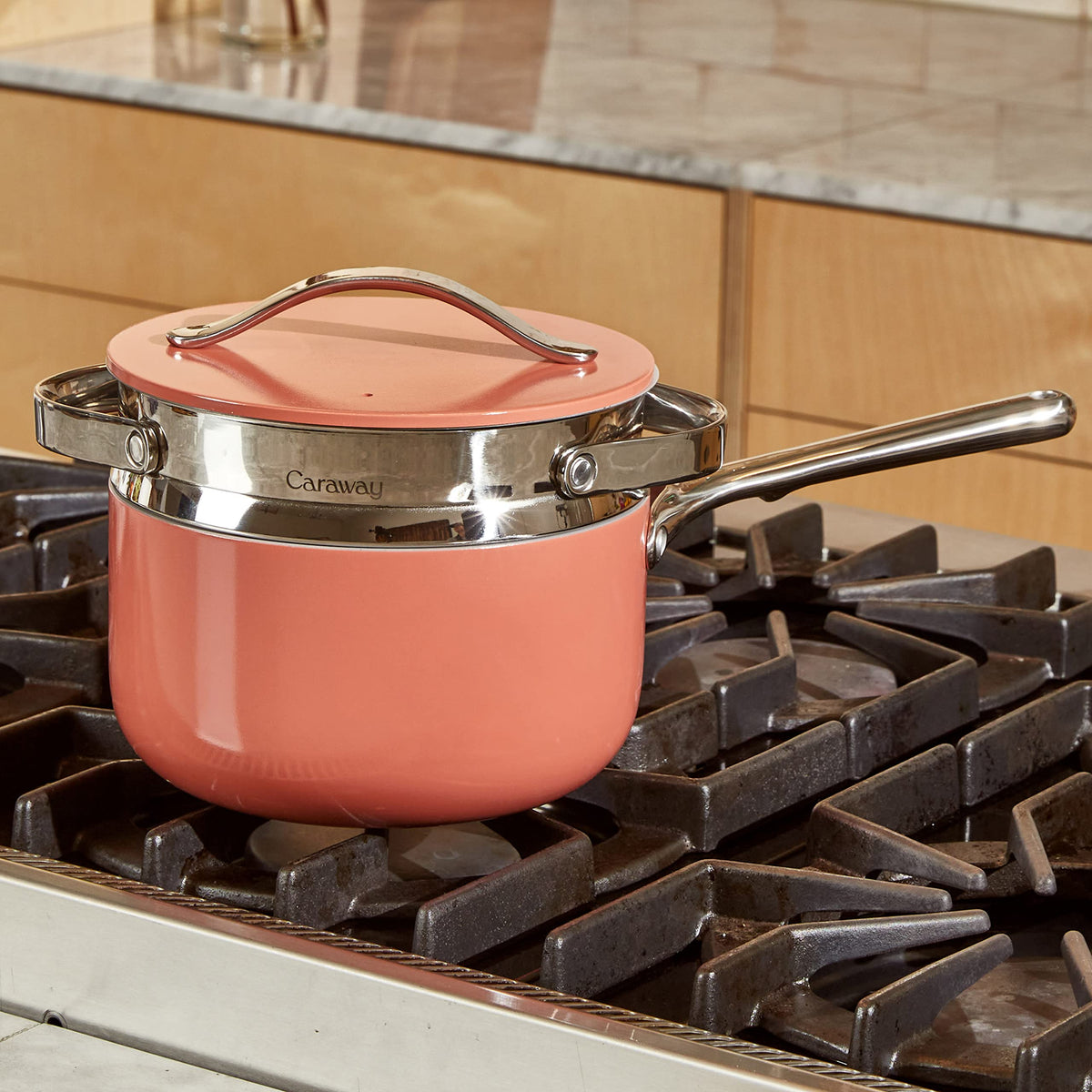 Caraway Steamer Small easy-to-clean stainless surface.