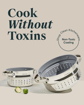 Caraway Steamer Small with ergonomic handles for safe lifting.
