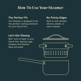 Caraway Steamer Small non-toxic coating promotes safe cooking.