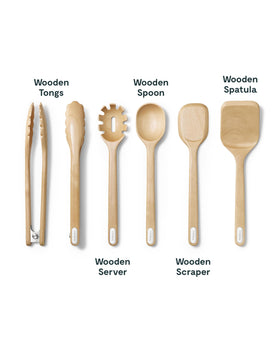 Caraway wooden scraper; safe for scraping without scratching nonstick surfaces.