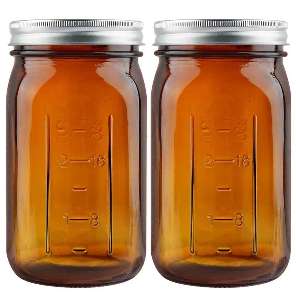 CARBLIN 2-pack amber mason jars with wide mouths for easy filling and storage.