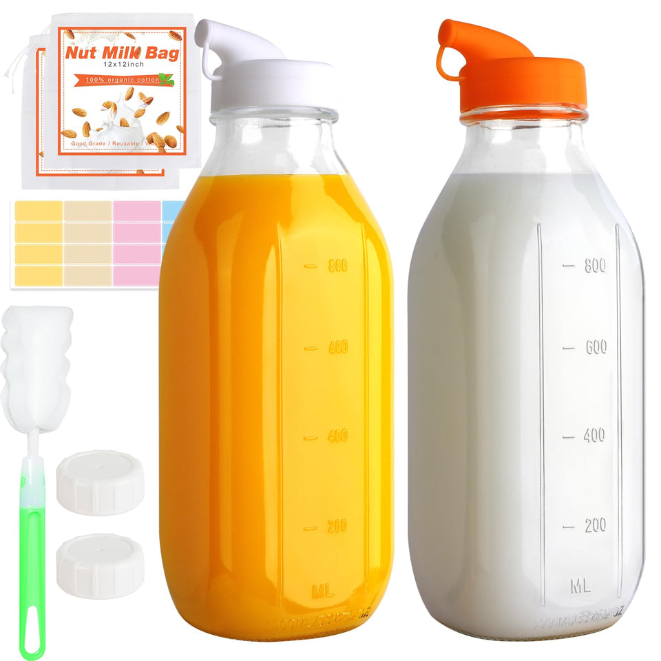 CARBLIN 32oz glass milk bottle with scale for precise servings.
