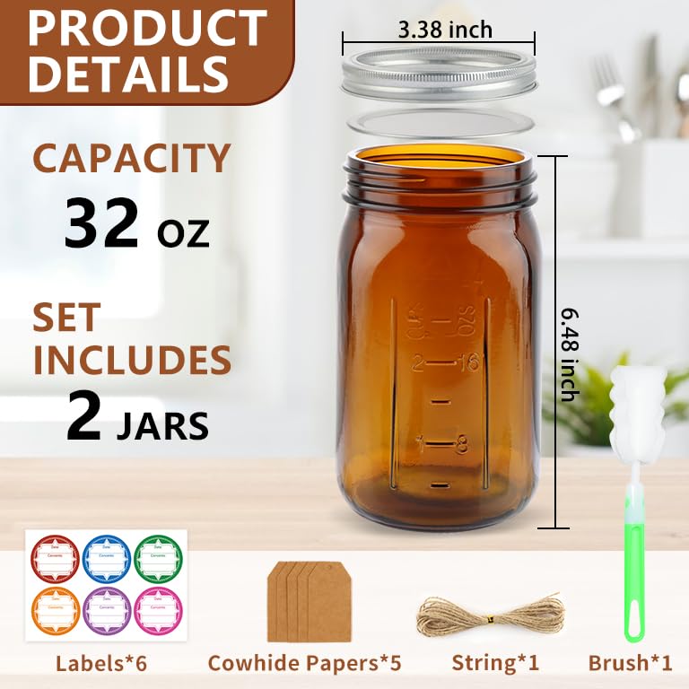 Amber glass blocks UV light to protect flavor and color during storage.