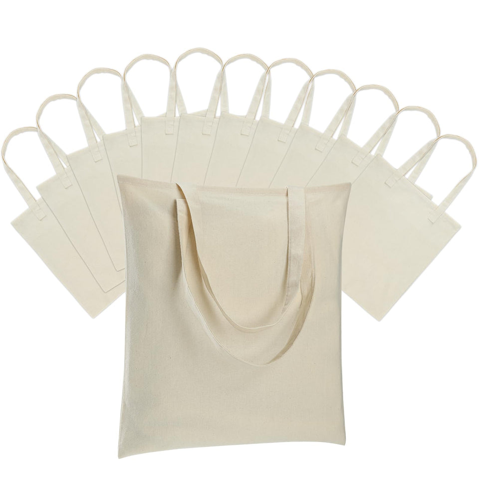 Carbrea 12-pack beige canvas tote bag for bulk shopping and gifting