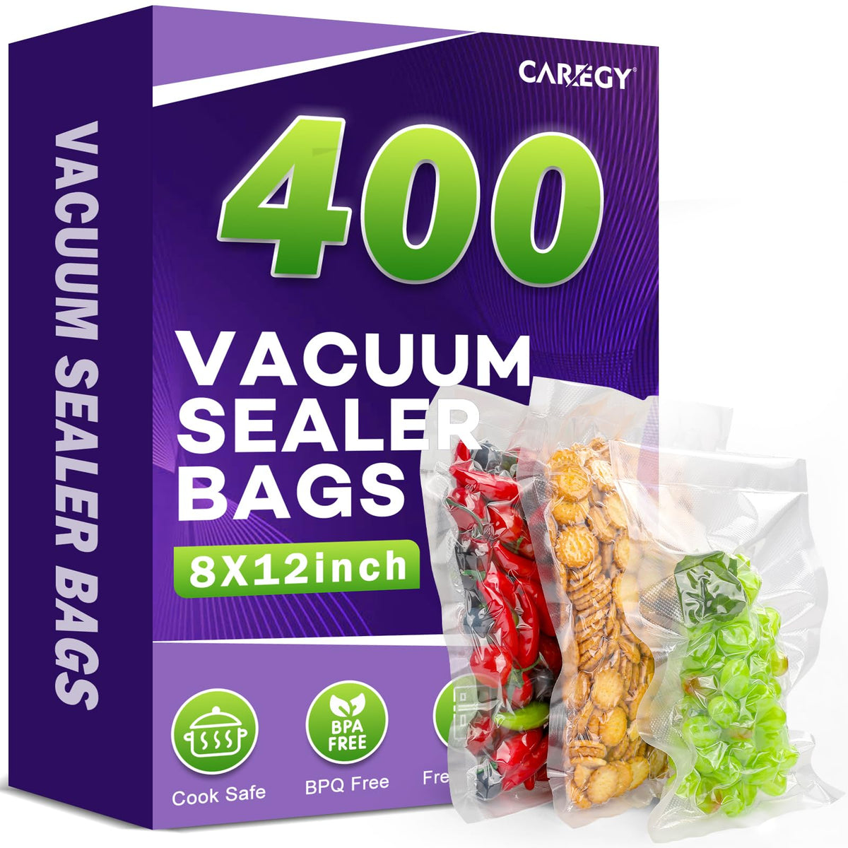 CAREGY vacuum sealer bags 8x12 with pre-cut design for fast, mess-free use