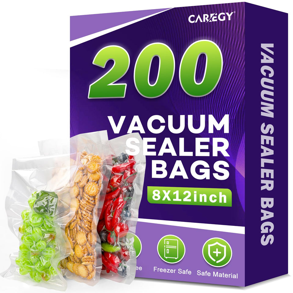 CAREGY vacuum sealer bag 8x12 pre-cut for quick meal prep and secure storage.