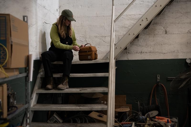Carhartt lunch box in Greenstone highlighting Rain Defender durability on polyester