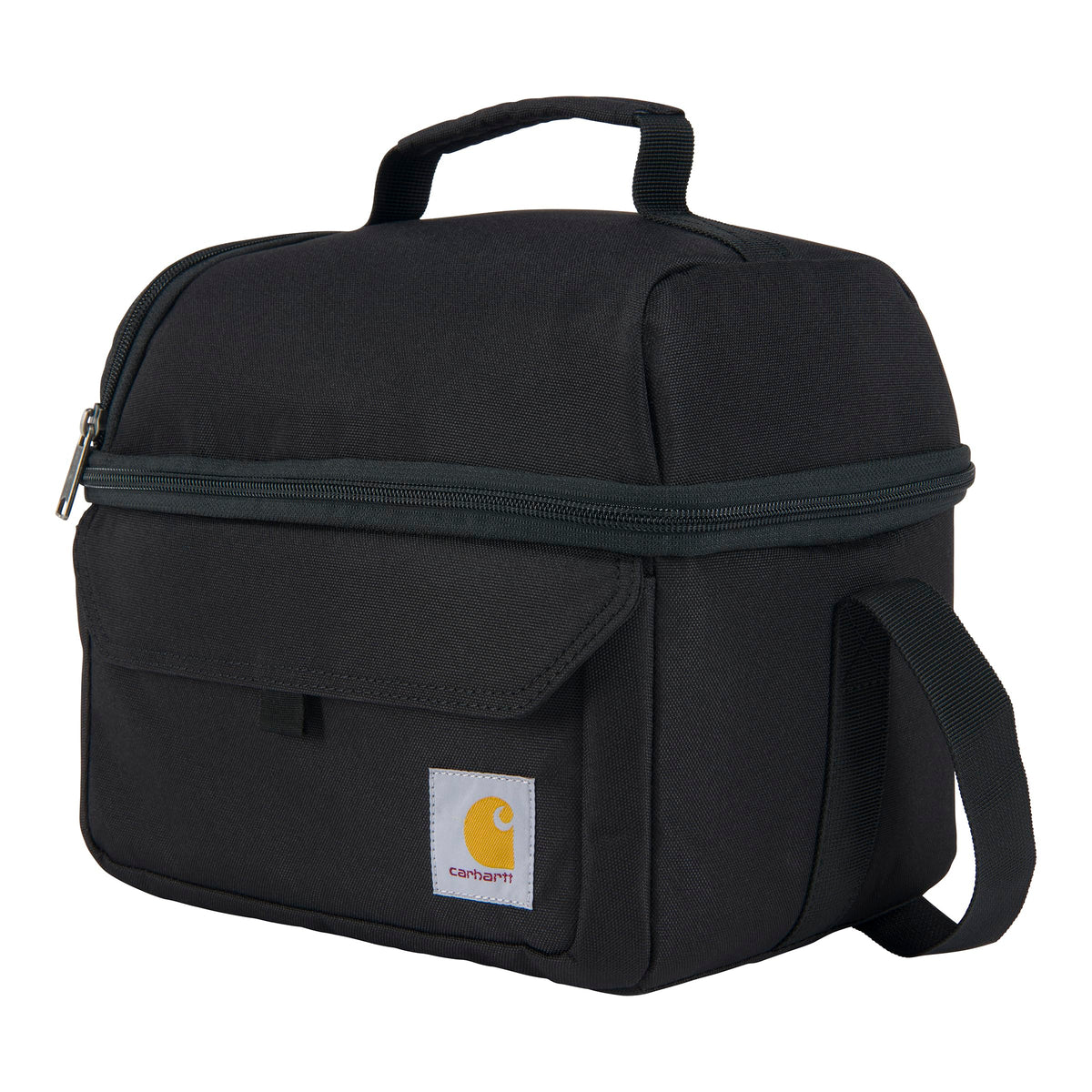 Carhartt 12-Can two-compartment lunch box, top view, keeps meals organized and cold.