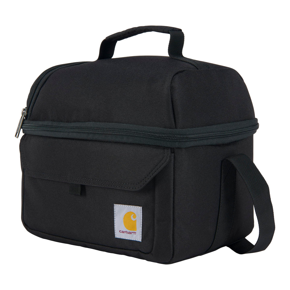Carhartt 12-Can two-compartment lunch box, top view, keeps meals organized and cold.
