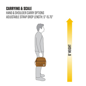 Carhartt front pocket and top handle offer quick access and easy carrying.