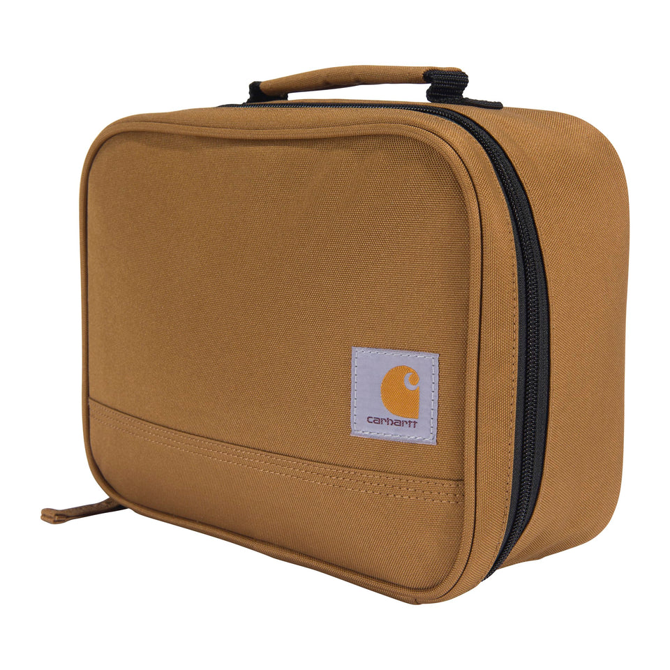 Carhartt insulated lunch cooler front view showing four-can capacity for meals on the go.