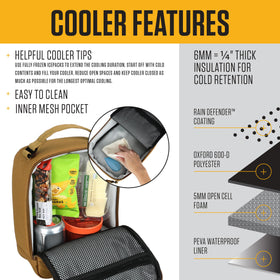 Carhartt insulated lunch cooler interior with mesh pocket for utensils and snacks.
