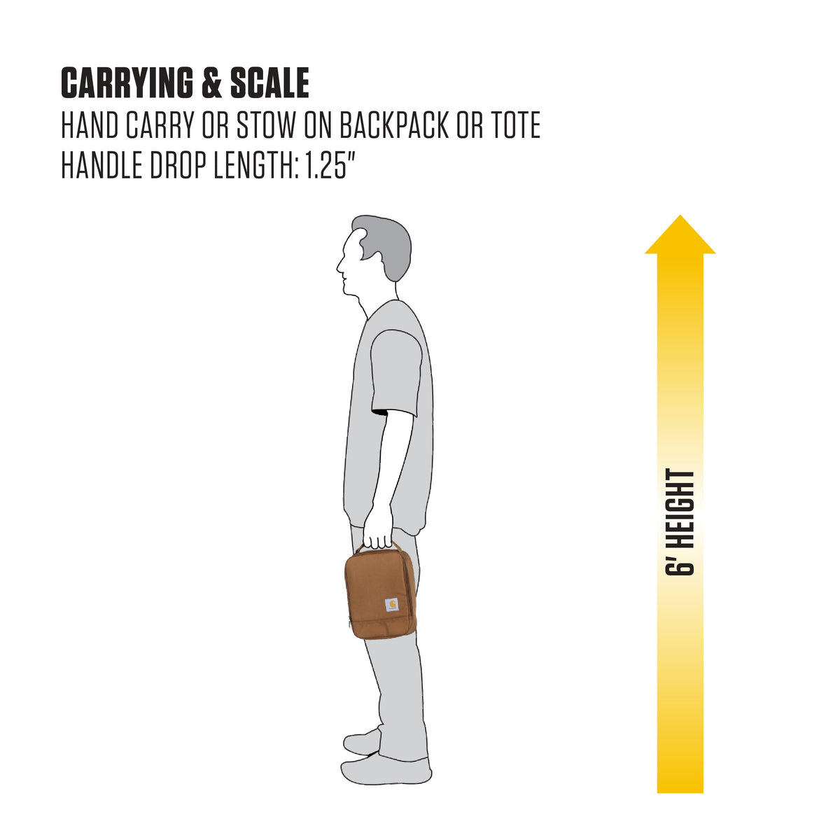 Carhartt lunch cooler top grab handle for easy lifting from bags or shelves.