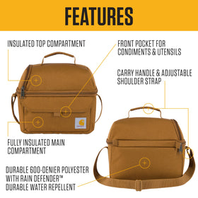 Carhartt lunch box top compartment for sandwiches stays fresh and separated.