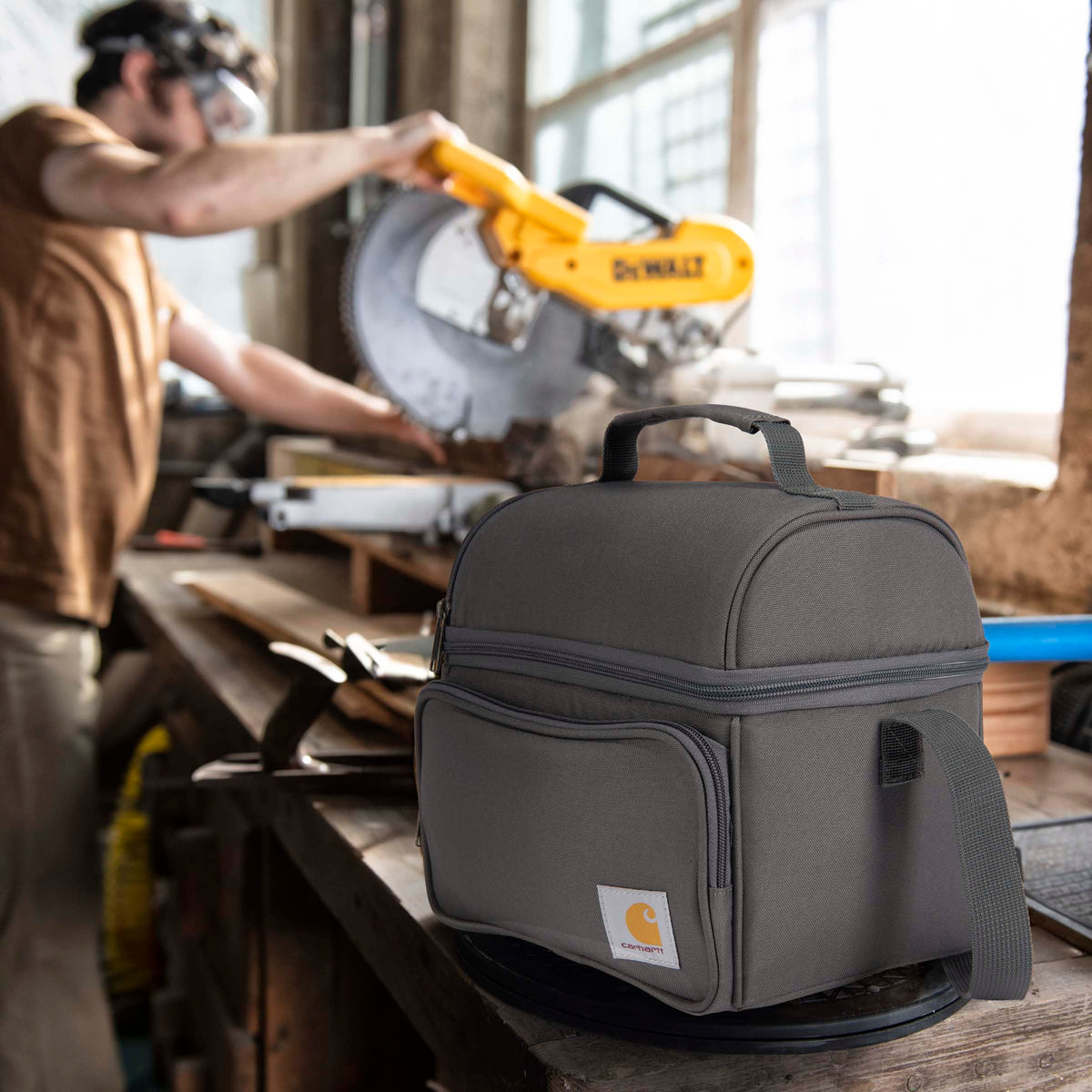 Carhartt rugged lunch box built for construction sites and harsh environments.