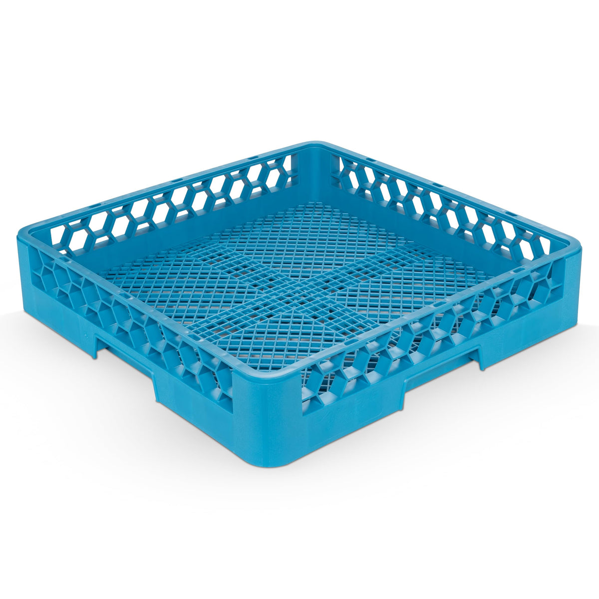 Carlisle OptiClean flatware rack front view with durable molded handles for safe transport.