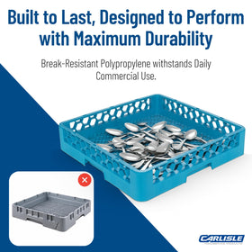 Carlisle OptiClean flatware rack molded handles enable easy loading and unloading.