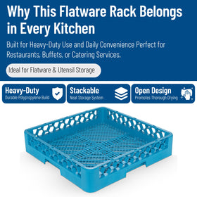 Carlisle OptiClean flatware rack side view illustrating compact profile for busy kitchens.
