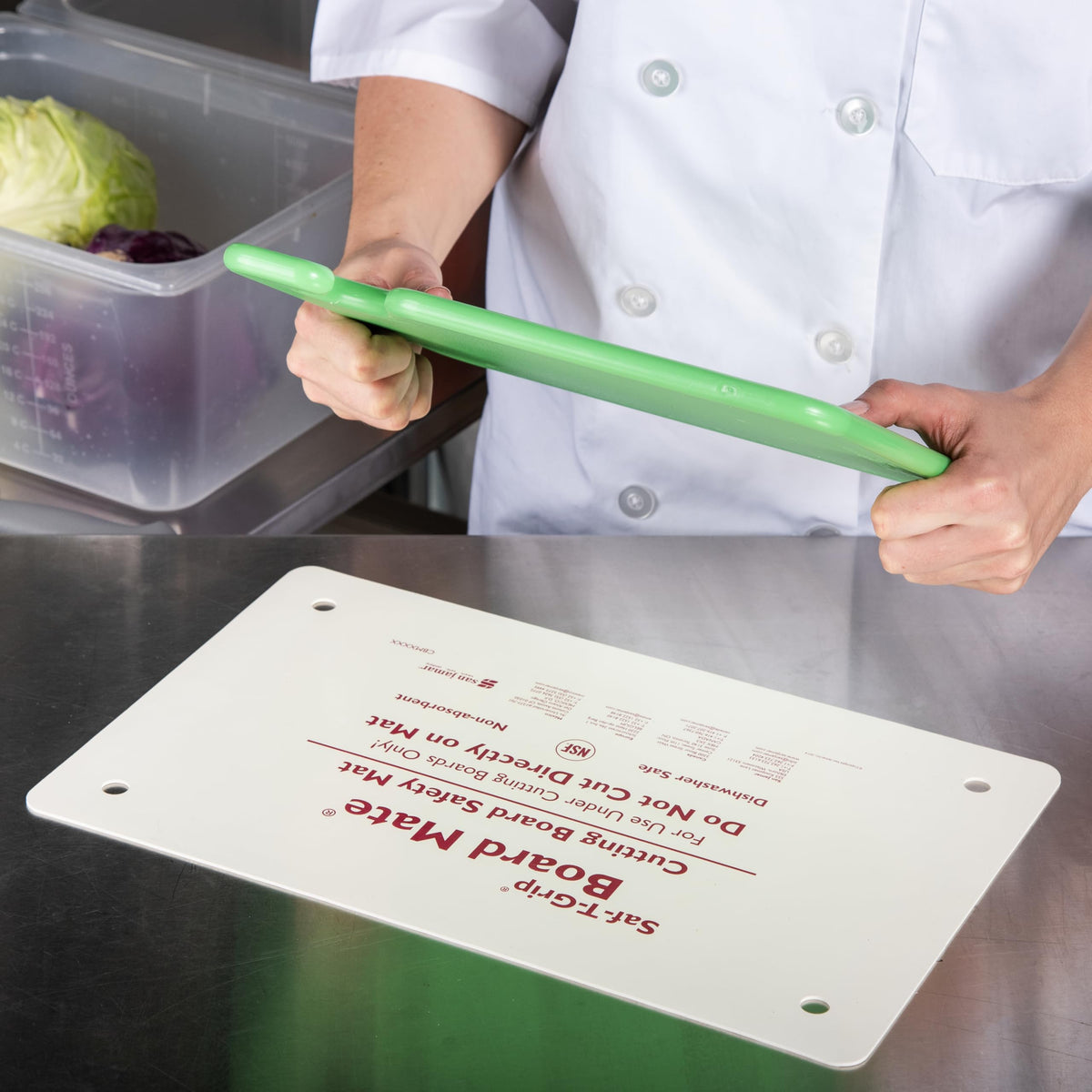 Dishwasher-safe cutting board mat simplifies cleanup.