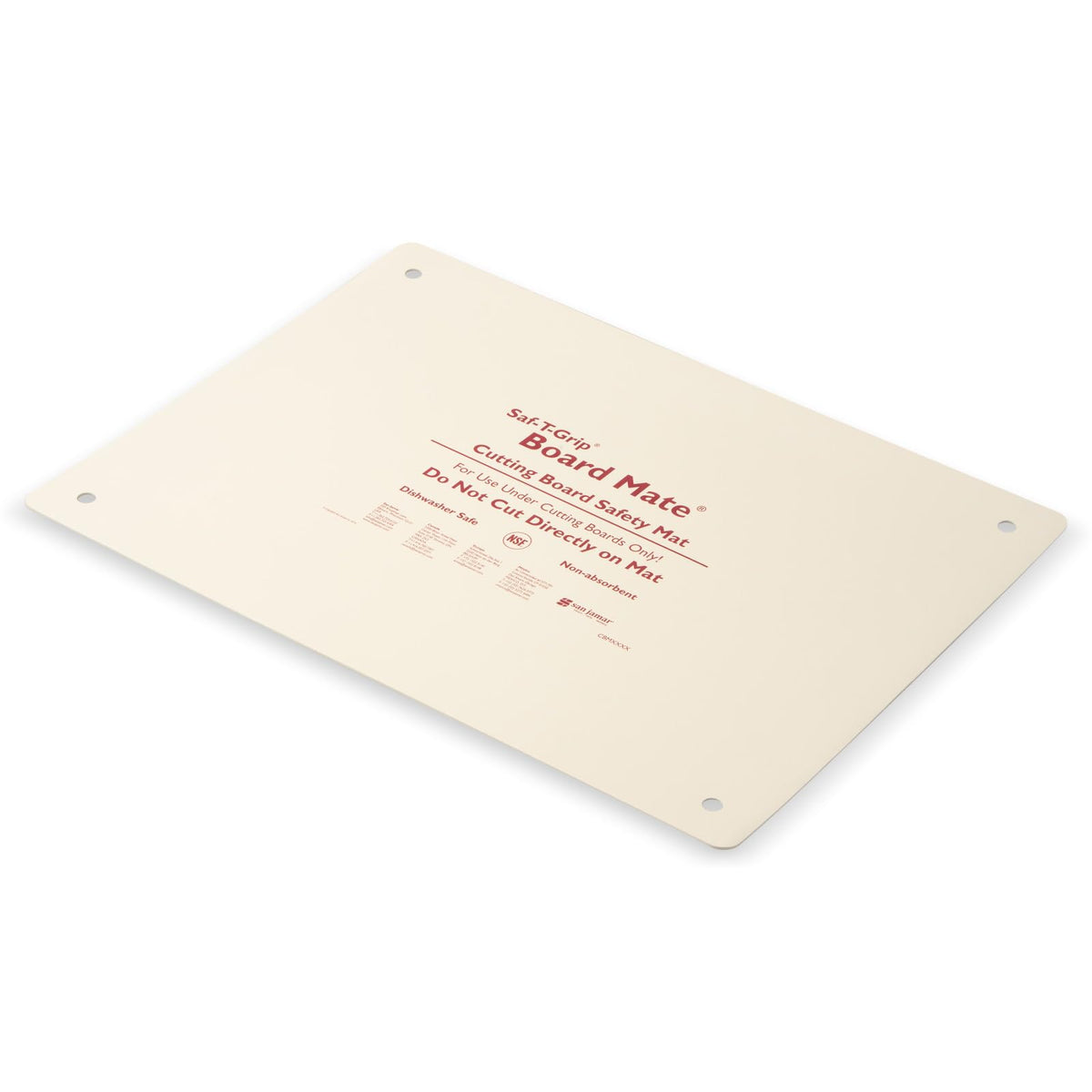Carlisle Saf-T-Grip mat on counter stabilizes a cutting board for safe prep.