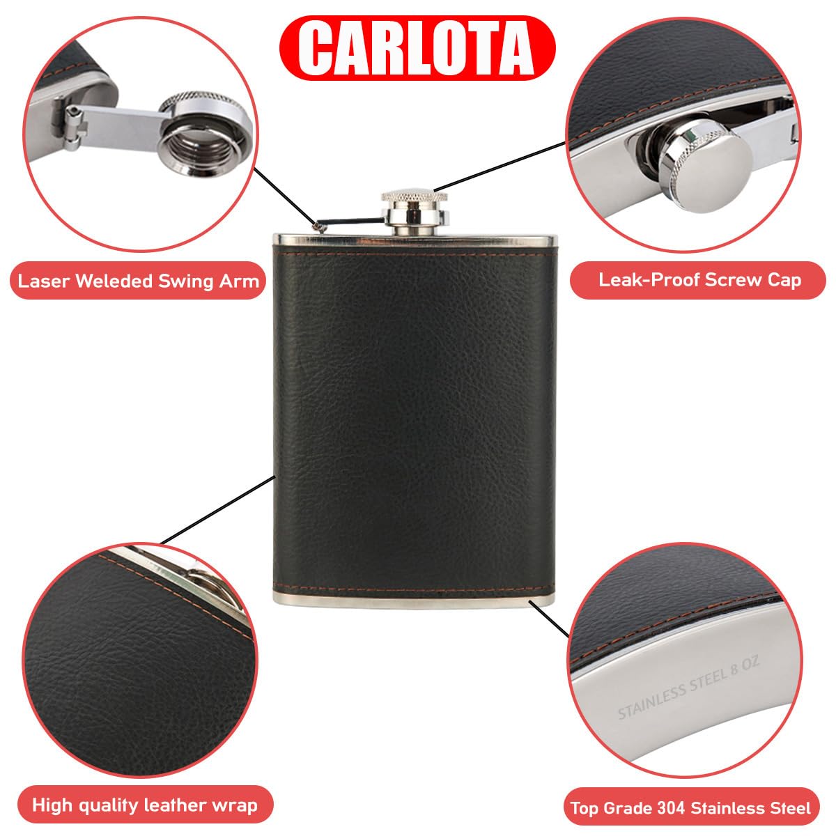 CARLOTA leak-proof cap keeps beverages secure during travel.