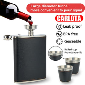CARLOTA stainless steel 18-8 hip flask highlights durability.