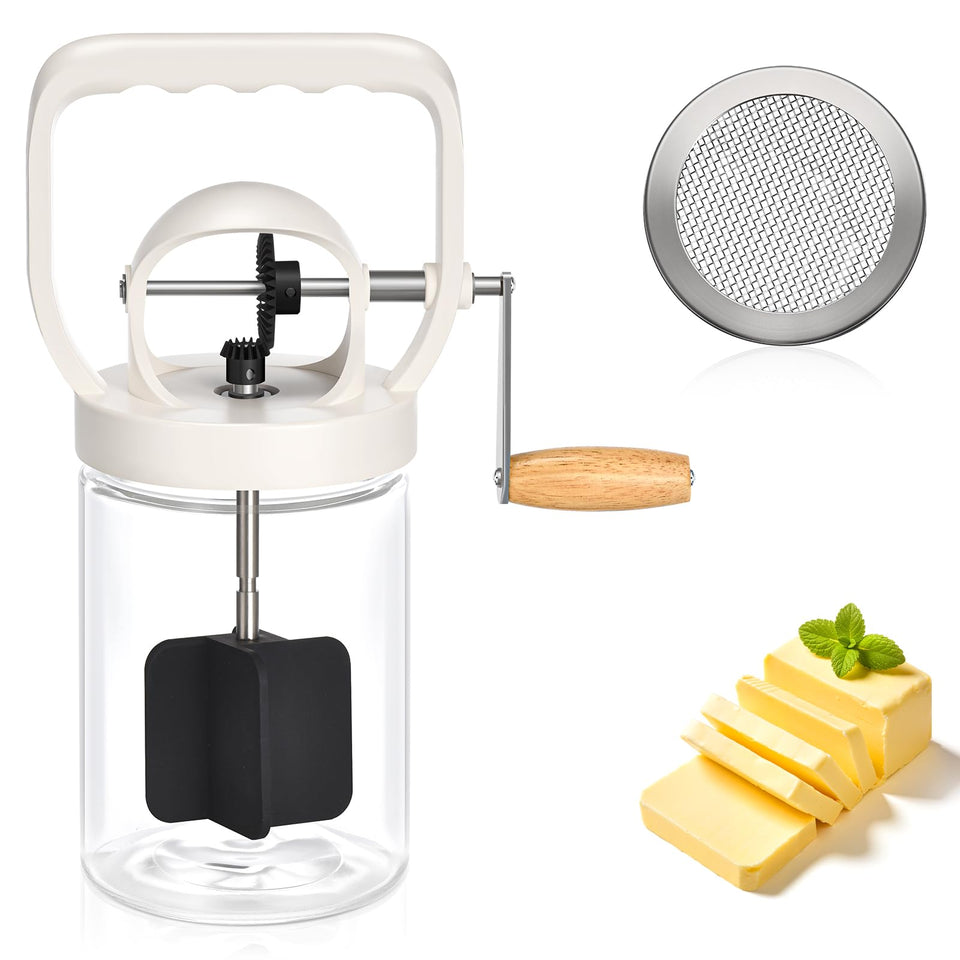 CAROD butter churn 1.2L glass jar ready to turn cream into fresh butter at home.