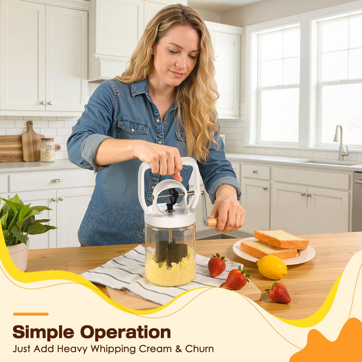 CAROD sifting lid shown in action for easy separation of butter and whey.