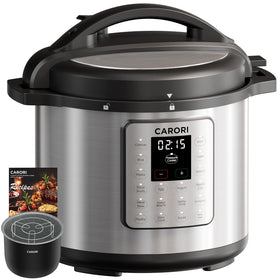 Carori 12-in-1 electric pressure cooker with 8qt capacity, ideal for family meals.