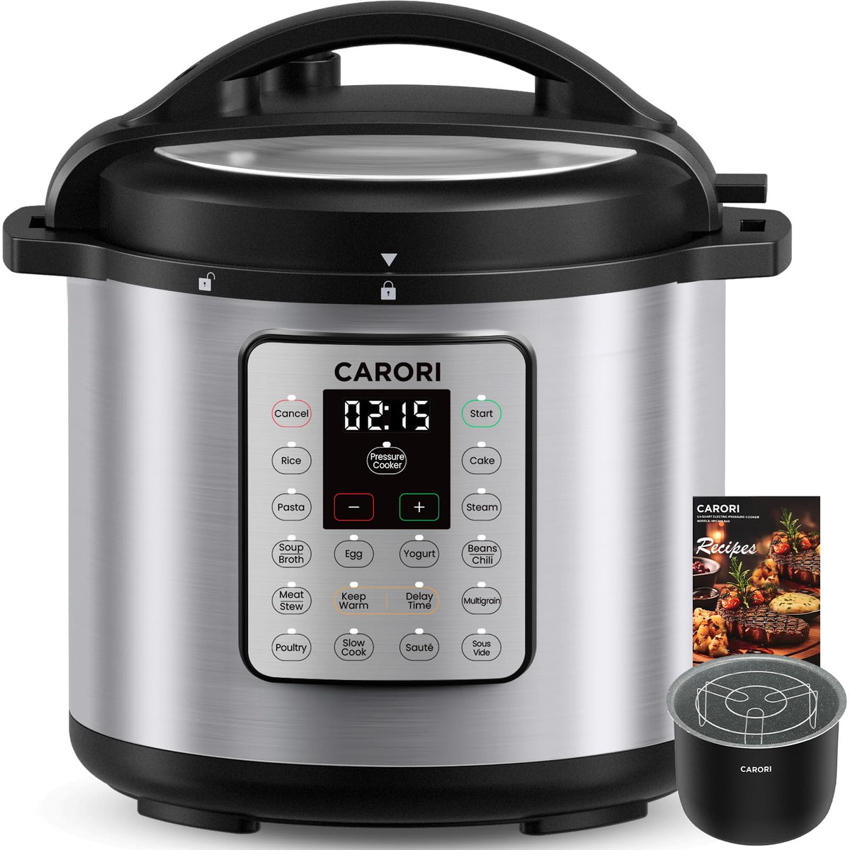CARORI 8 Qt multicooker front view showcases all-in-one convenience