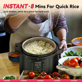 Carori rice-cooker function delivers fluffy, evenly cooked grains.
