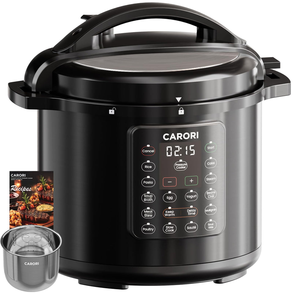 Carori 12-in-1 cooker front view showing all-in-one versatility for compact kitchens
