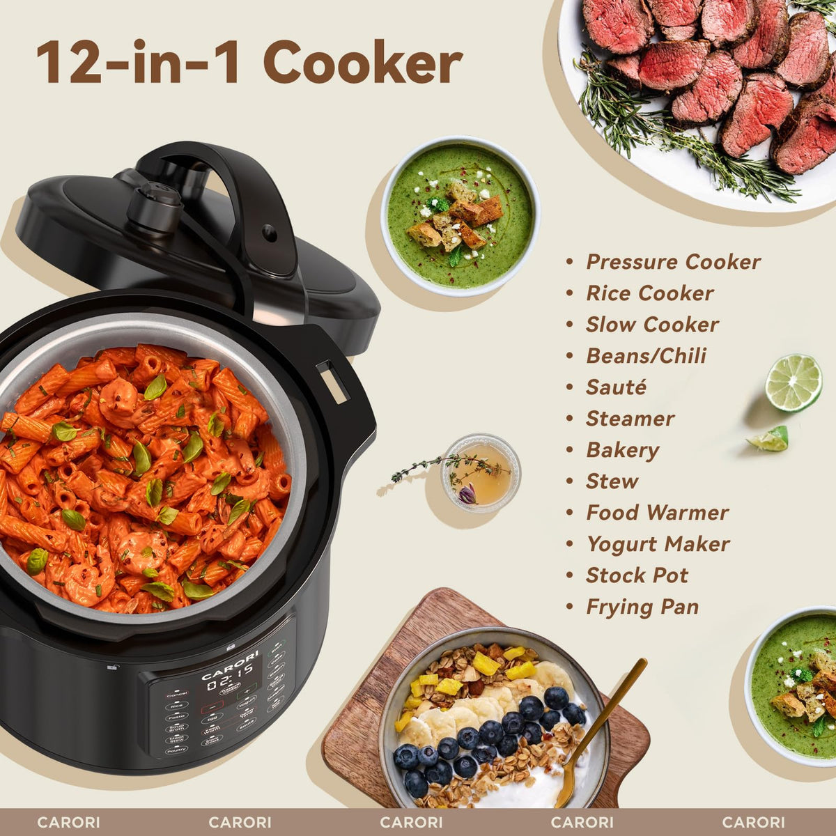 Carori 8-quart stainless steel pot interior ideal for family meals