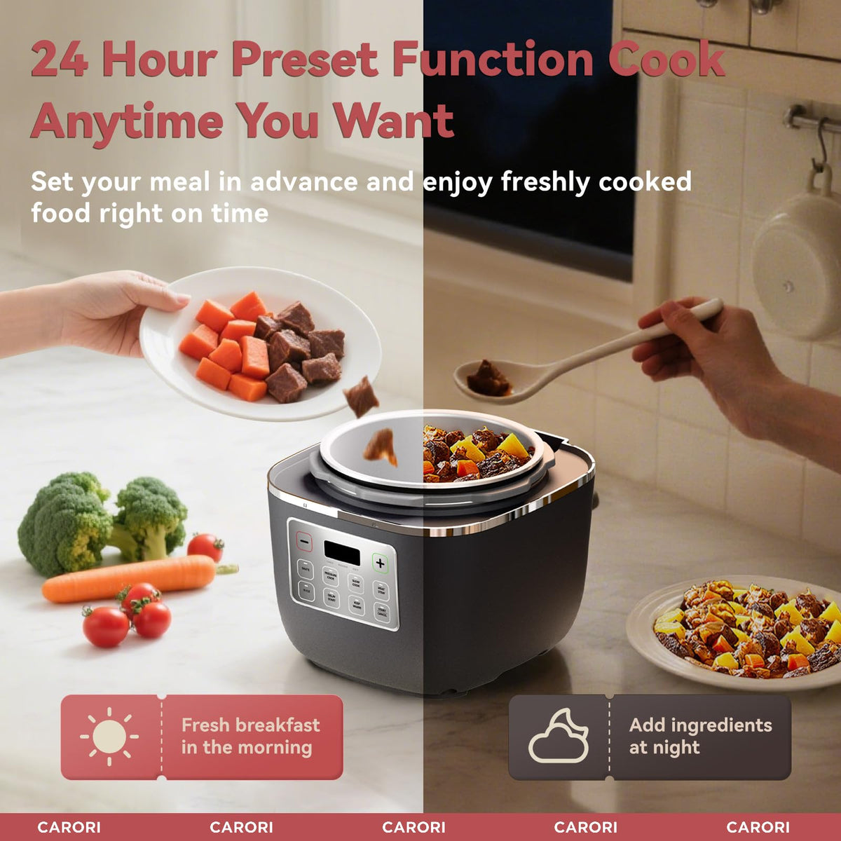 CARORI 3QT sauté function demonstrating browning capability