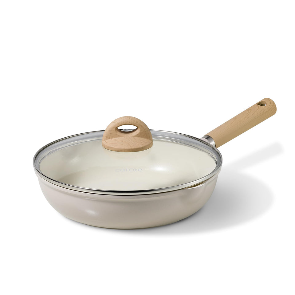 CAROTE 10-inch ceramic pan with lid, easy non-stick release