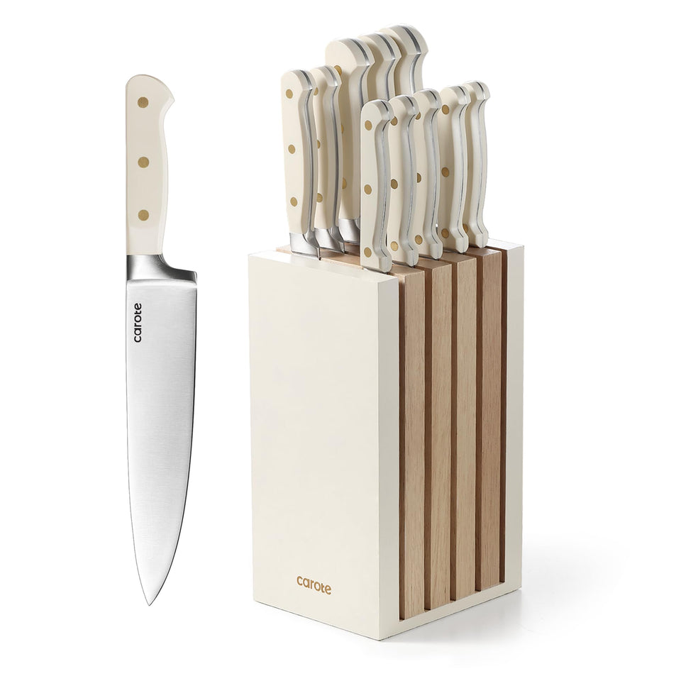 CAROTE 11-piece knife set block for versatile home kitchen slicing.