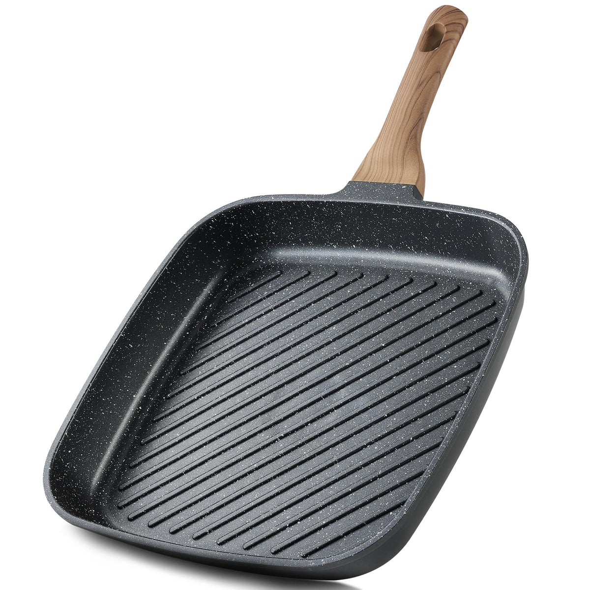 CAROTE 11-inch square grill pan surface sears steak evenly on induction and gas stoves