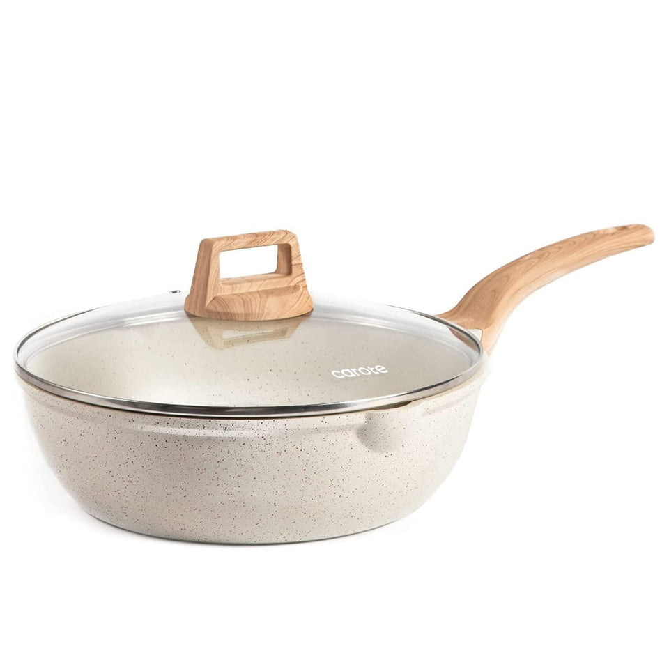 CAROTE 12-inch nonstick deep frying pan with lid – effortless release for healthier cooking