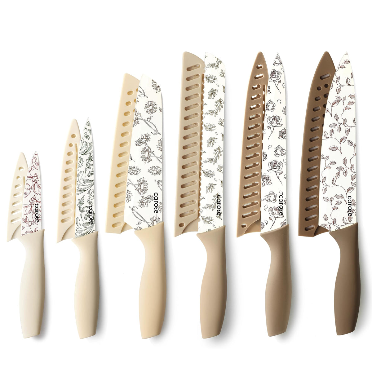 CAROTE 12pc knife set blades for precise, smooth slicing on everyday prep