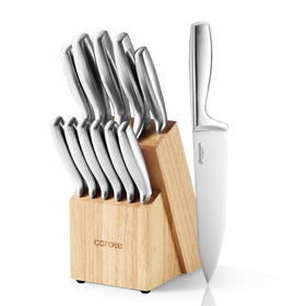 CAROTE 12-Piece Knife Set displayed on wooden block for organized access
