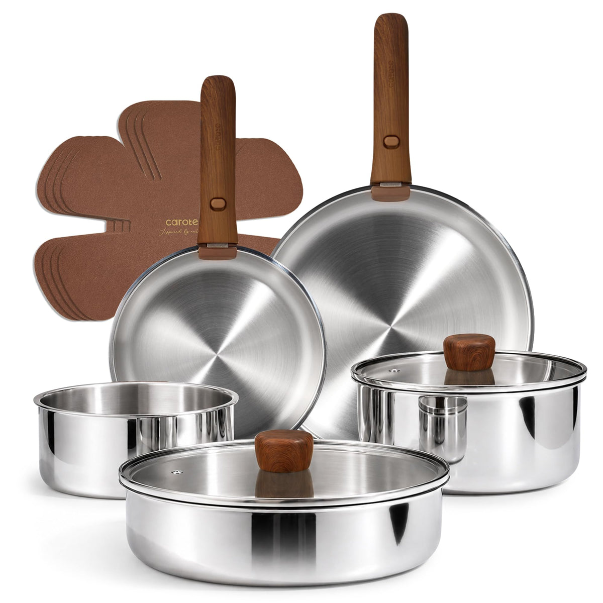 CAROTE 13-piece tri-ply on stovetop with detachable handle for safer handling